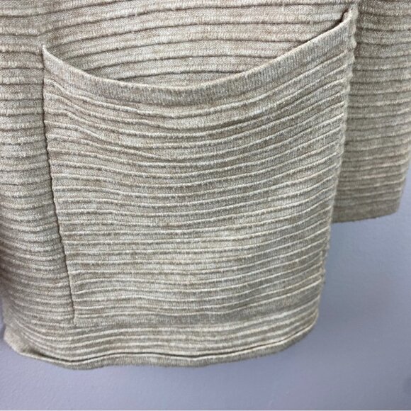 Cyrus Neutral Open Front Long Sleeve Pockets Ribbed Knit Cardigan Large Cream - Picture 8 of 8
